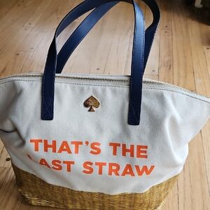 Kate Spade Cream and Orange Tote with Blue Handles